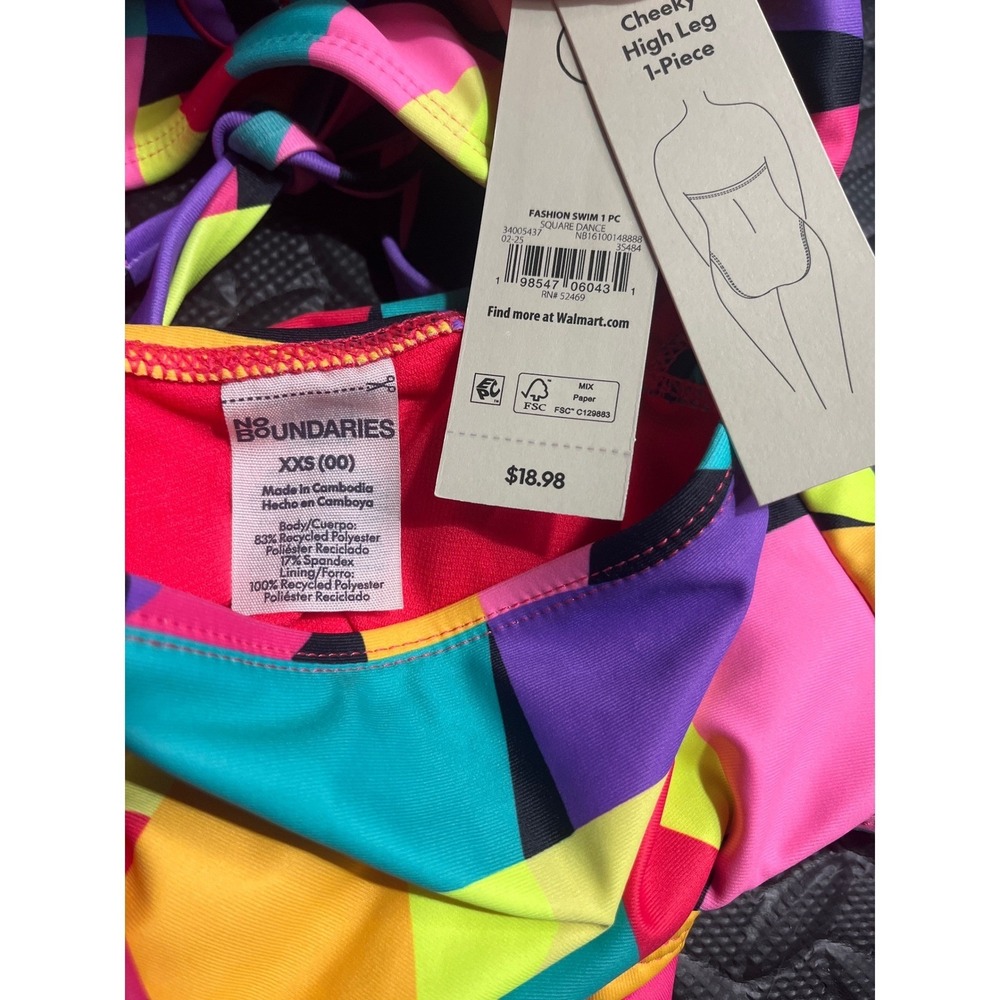 Geometric Cutout One Piece Swimsuit Colorblock Sexy Minimal No Boundaries XXS - Picture 4 of 4